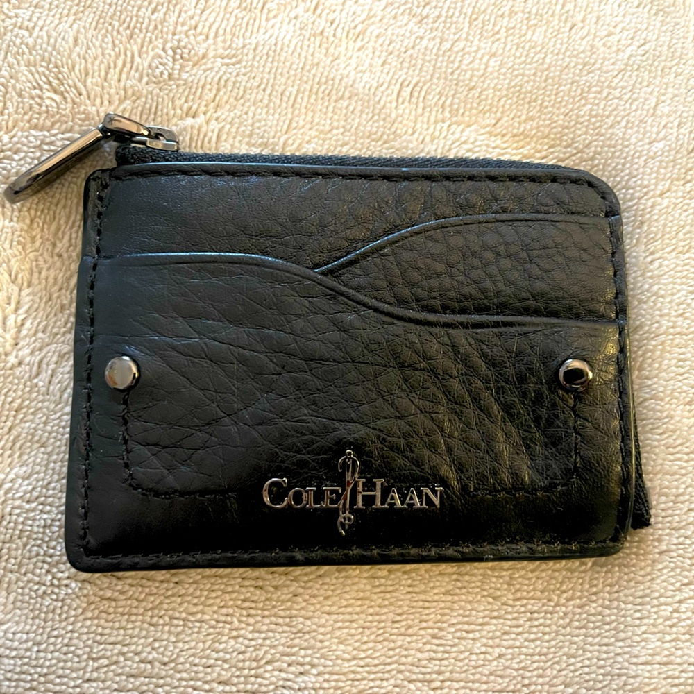 NWOT Cole Haan card case with zipper - black leather
